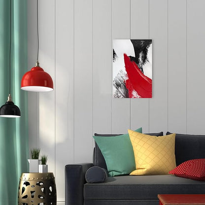 YPY Red Abstract Canvas Wall Art: Modern Minimalist Black and White Picture Painting Print Poster for Living Room Bedroom Bathroom Office Home Wall Decor 10x15