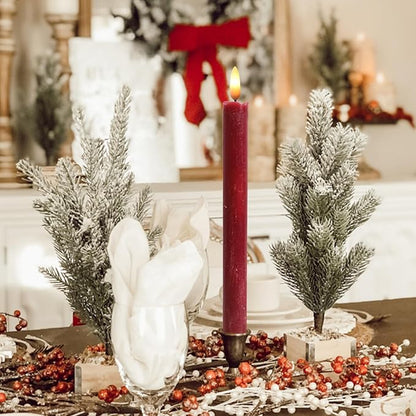 Red Flameless Taper Candles Battery Operated with 6H Timer, Real Wax 3D Wick Flickering LED Taper Candles Dinner Wedding Holiday Decor(6 Pack, 0.78 x 9.64 Inches)