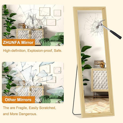 ZHUNFA Full Length Mirror,71x32 Inch Full Length Mirror Wall Mounted,Vertical Hanging,Leaning Standing for Bedroom,Living Room,Rectangular Wooden Frame,Log Color.