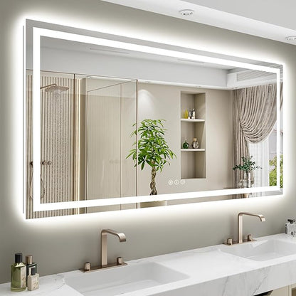 68x40 Inch LED Bathroom Mirror with Lights Front and Backlit Lighted Vanity Mirror for Bathroom Wall with 3 Colors Dimmable Anti-Fog Memory Shatter-Proof IP54 Waterproof Horizontal/Vertical