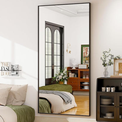GLSLAND 76"x34" Full Length Mirror Oversize Rectangle Full Body Mirror Aluminum Alloy Frame Freestanding Mirrors for Bedroom Living Room Dressing,Black