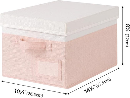 GRANNY SAYS Storage Bins with Lids, Storage Boxes for Organizing, Storage Baskets with Label, Closet Organizers and Storage, Storage Bins for Shelves, Decorative Storage Boxes, 3-Pack, Pink&Ivory