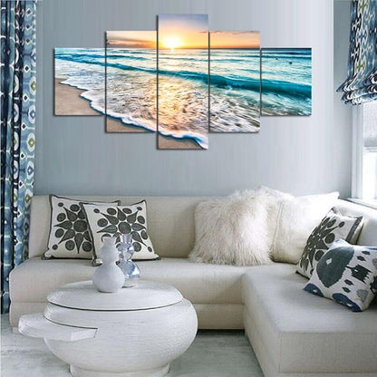 Yatsen Bridge Beach Ocean Painting on Canvas Wall Art, Modern Landscape Scenery Posters and Prints Pictures for Living Room Bedroom, Gallery-wrapped Canvas Art Set Framed (60''W x 32''H)