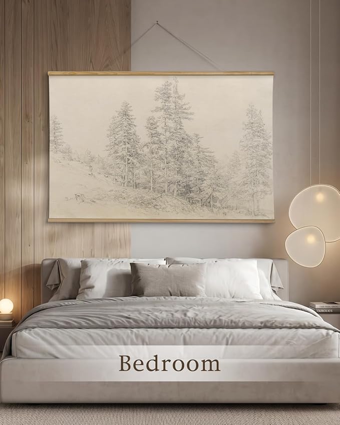 InSimSea 36x54 Large Canvas Scroll Wall Art, Sketch Pine tree Nature Landscape Hanging Painting, Farmhouse Wall Decor for Living Room, Bedroom, Dining Room, Study, Office