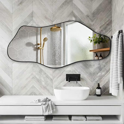 Irregular Wall Mirror, 40"x17.7" Asymmetrical Frameless Mirrors, Modern Cloud Shaped Mirrors for Living Room Bedroom Hallway Entryway, Horizontal or Vertical Hanging