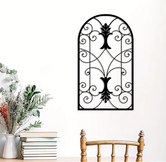 DUOOLN Abstract Metal Scroll Wall Art Decor, Black Modern Iron Geometric Hanging Sign, Minimalist Single Line Décor Sculptures, Living Room Bedroom Bathroom Office Farmhouse Accent-16.9x9.8in