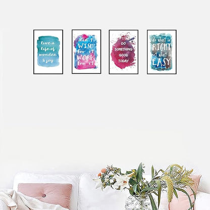 Set of 4 Framed Motivational Wall Art Inspirational Quote Watercolor Phrase for Living Room Decor, Canvas Painting Posters Print Pictures for Office Bedroom Home kitchen Decoration