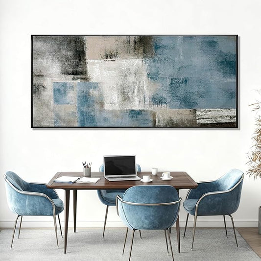 SDYA Blue Abstract Wall Art Canvas Painting Modern Minimalist Artwork for Living Room Bedroom Office, Neutral Blue Gray Textured Wall Decor Oil Painting 32"x70"