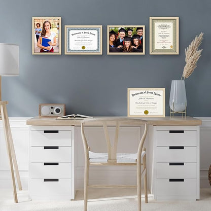 Americanflat 8.5x11 Diploma Frame with Polished Plexiglass - Set of 5 - Legacy Collection - Certificate Frame for Tabletop and Wall Display - Natural Oak