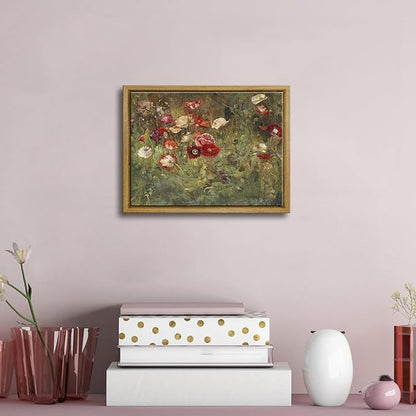 Pyradecor Vintage Wall Art A Bed of Poppies Canvas Prints Retro Framed Canvas Wall Art Classical Floral Paintings for Bedroom Kitchen Office Decorations