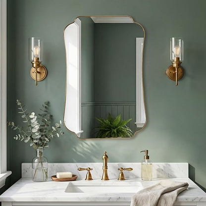 ANDY STAR 26"x38" Gold Mirror, Brushed Brass Scalloped Wall Mirror, Bathroom Wall Mirror with Stainless Steel Metal Framed Ideal for Bedroom, Hallway