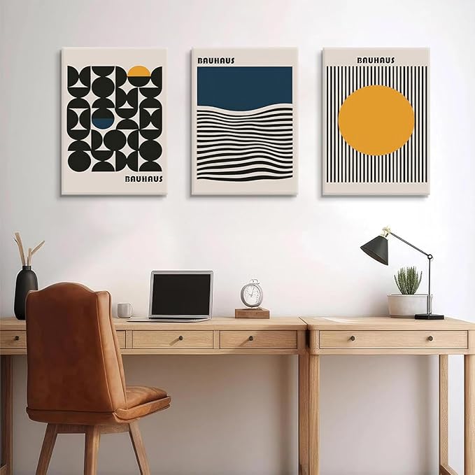 3Pcs Bauhaus Style Wall Art Bohemian Abstract Wall Decor Minimalist Canvas Mid Century Moderngeometry Poster Prints Painting Picture Suitable for Living Room Bedroom （16x24 Canvas）