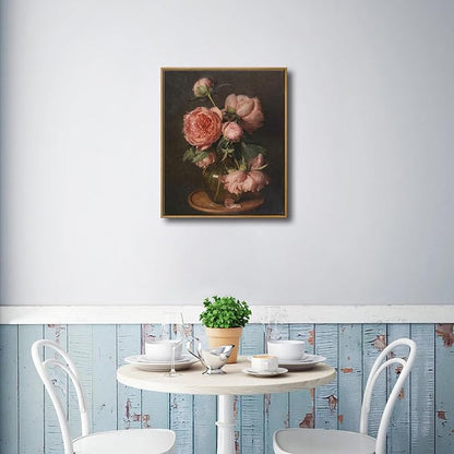 Pyradecor Vintage Framed Wall Art Large Living Room Decor Pfingstrosen Canvas Prints Classical Floral Painting for Bedroom Farmhouse Office Decorations
