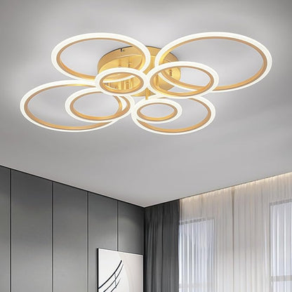 Modern LED Flush Mount Ceiling Light, 8 Rings Gold Close to Ceiling Light Fixtures, Living Room Lighting Ceiling Lamp for Dining Room, Bedroom, Kitchen, 4000K Not Dimmable