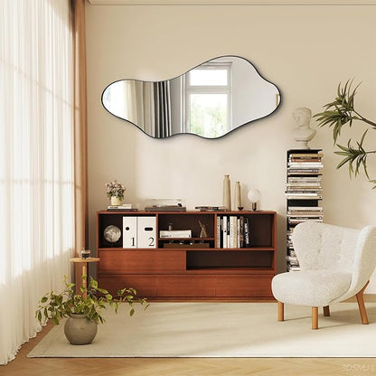 Irregular Wall Mirror, 47"x22" Asymmetrical Aesthetic Mirror with Metal Frame, Modern Organic Shaped Mirror for Living Room Bedroom Hallway Entryway, Horizontal or Vertical Hanging