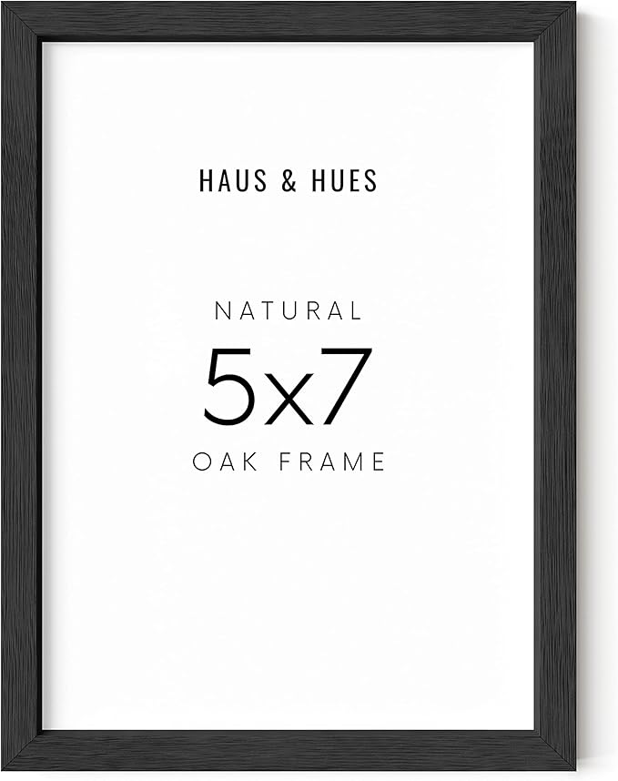 HAUS AND HUES Black 5x7 Picture Frame - Wood Display, Wall Decor, Art Prints (Black Oak Frame)