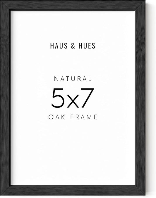 HAUS AND HUES Black 5x7 Picture Frame - Wood Display, Wall Decor, Art Prints (Black Oak Frame)
