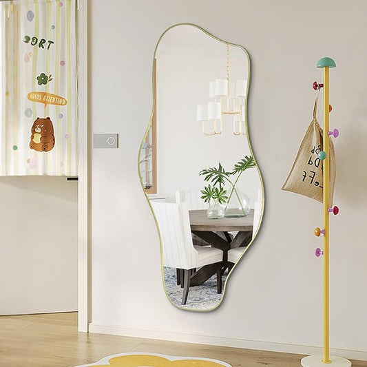 Irregular Wall Mirror, 51.1"x23.6" Asymmetrical Frameless Mirrors, Large Modern Organic Shaped Mirror for Living Room Bedroom Hallway Entryway, Horizontal or Vertical Hanging