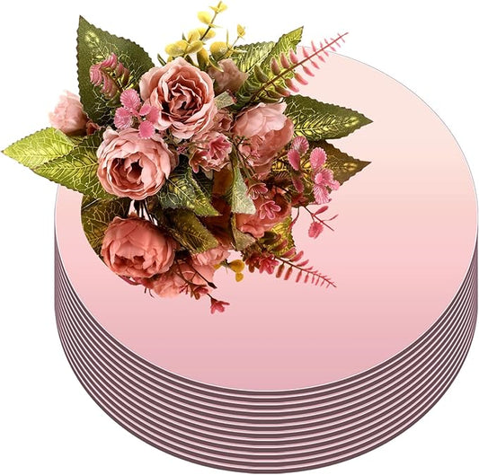 Thyle 12 Pcs 12 Inch Acrylic Round Mirror for Table Centerpieces Circle Mirror Candle Plates for Wall Wedding Table Centerpieces for Christmas Party Decor, Thickness 1 mm (Rose Gold)