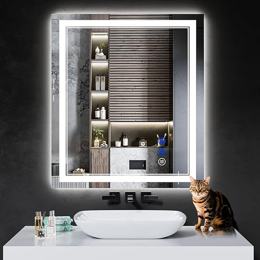 32"x28" LED Bathroom Mirror with Anti-Fog, Stepless Dimmable Lights, 3 Color Modes, Shatter-Proof Tempered Glass,Waterproof Design