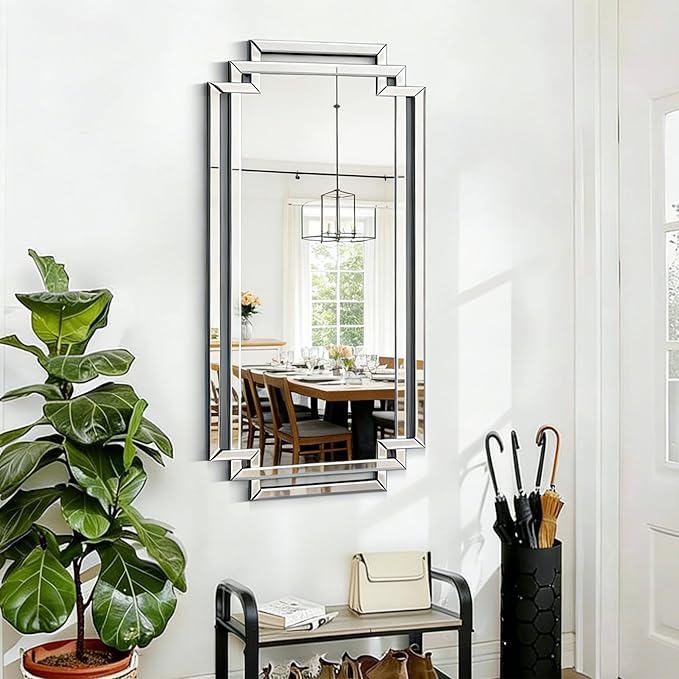 30" X 59" Large Wall Mirror for Decor, Glass Decorative Mirror with Beveled Edge and Glass Frame for Bathroom, Entrance, Living Room, Horizontally/Vertically Design