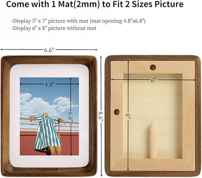 FLECHAZO 6x8 Picture Frame Wood with 5x7 Mat, Natural Solid Walnut Wooden 6 by 8 Photo Frames for Tabletop or Wall Mounting Display