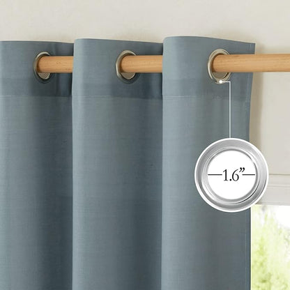 NICETOWN Rustic Linen 102 inch Long Curtains for Living Room, Grommet Privacy Added Thick Linen Weave with Light Filter Window Curtains & Drapes for Bedroom, Stone Blue, W55 x L102, 2 Panels