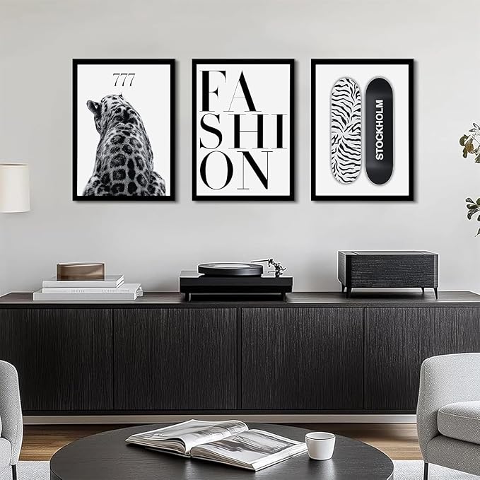 SUOLIUKJYS 3Pcs Trendy Leopard Wall Art Black White Cheetah Wall Decor Fashion Aesthetic Canvas Posters Preppy Stockholm Prints Stylish Cheetah Pictures Y2k Painting for Bedroom Unframed 12x16 Inch