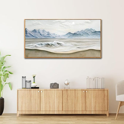 Wapluam Beach Pictures Wall Art,Large Canavs Wall Art,Ocean Wall Decor Living Room,Farmhouse Landscape Painting,Mountain Wall Art,Above Bed Wall Art,Framed Sea Waves Artwork for Bedroom Bathroom 20x40