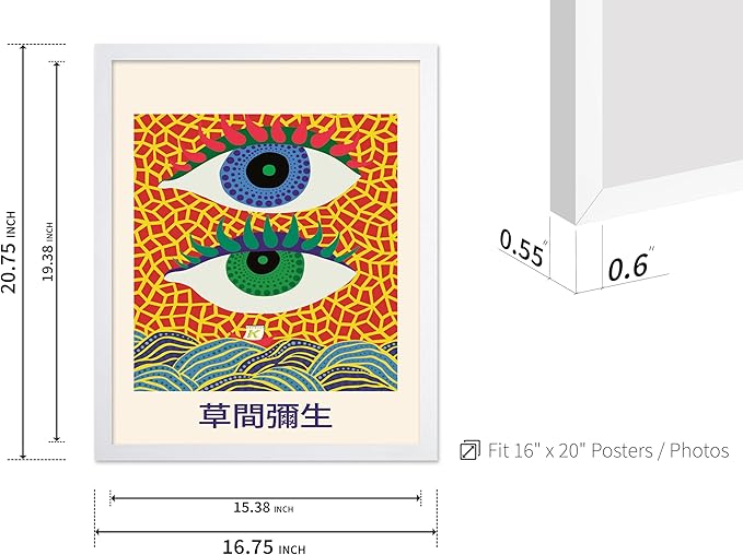 Poster Master Vintage Poster - Retro Pop Art Print - Gift for Artist, Friend - Two Eyes, Japanese, Dots, Modern, Abstract - Wall Decor for Living Room, Office, 16x20 White Framed
