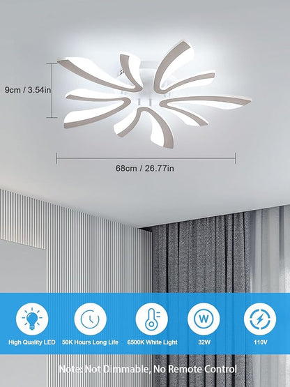 Goeco Modern Ceiling Light, 27.5'' LED White Acrylic V-Shaped Flush Mount Ceiling Lights, 6500K Ceiling Light Fixture for Living Room, Dining Room, Bedroom, Kitchen