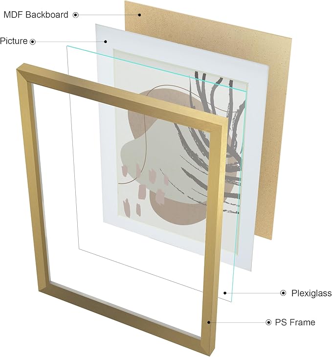 ArtbyHannah Gallery Wall Frame Set,Gold Picture Frames Collage Wall Decor with Neutural Art for Living Room Stariway,8 Pack Assorted Size-11"x14",8"x10",6"x8"