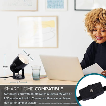 Catalina Lighting Multipurpose Spotlight Accent Lamp, Desk or Wall Mount Lamp for Office, Living Room, Dorm or Bedroom, Smart Home Compatible, Bulb Not Included, 7.5", Metallic Black