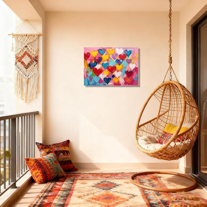 16x24 Graffiti Pink Hearts Canvas Art Wall Modern Abstract Love Painting Colorful Kids Bedroom Decor Photo Teen Girl Rainbow Room Wall Posters Child Gift Bathroom Oil Prints Office Bright Pictures