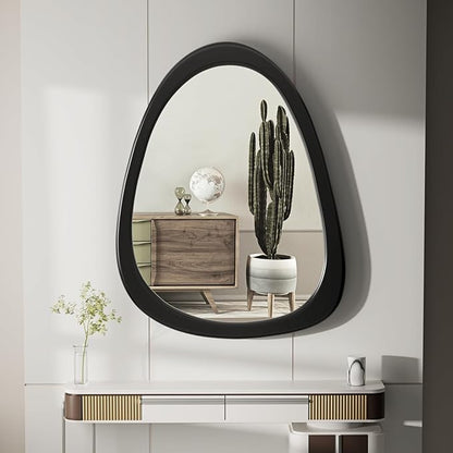 34"x 26" Irregular Wall Mirror, Black Frame Wood Asymmetrical Decorative Wall Wooden Mirror for Living Room Bedroom Entryway Bathroom Home Decor