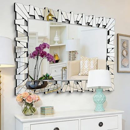 Rectangular Decorative Mirror with Glass Beveled Edge for Living Room Decor, 40" x 28" Modern Large Wall Mirror for Bathroom, Horizontal/Vertical Hanging, Unique