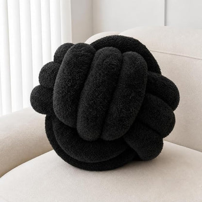Knot Pillow Ball Plush - Decorative Throw Pillows for Bed Relieve Stress, Round Knot Cushion for Sofa Decor Pet Toy, Black 8 inch