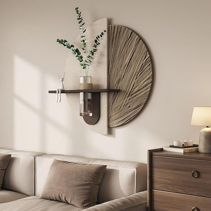 Troartos 3D Textured Neutral Abstract Wall Art with Vase, White and Brown Wall Decor with Rabbit Decoration, Minimalist Geometric Artwork for Living Room Hallway Dining Room Bedroom Office, 24x24 In
