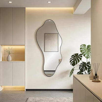 Large Irregular Mirror, 55"x25.6" Asymmetrical Wall Mirrors with Metal Frame, Modern Organic Shaped Mirrors for Living Room Bedroom Hallway Entryway, Hangs Vertically or Horizontally