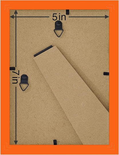 Vittanly 5x7 Picture Frames Set of 9, Shatter Resistant Plexiglass, Display 4x6 Pictures with Mat or 5x7 without Mat, Photo Frames for Wall or Tabletop, Engineered Wood, Orange