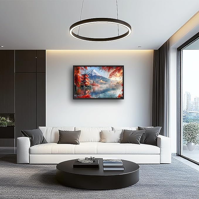 Mount Landscape Large Wall Art for Living Room Lake Mountain Nature Fall Maple Leaves Decor Japanese Autumn Tree Pictures Canvas Prints Painting Framed Artwork for Modern Home Bedroom 24"x36"