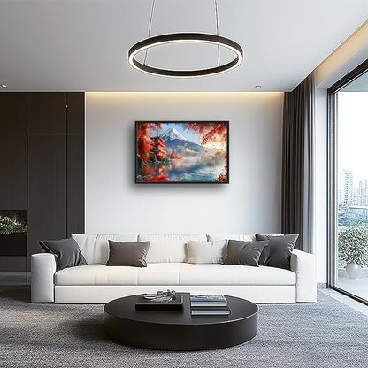 Mount Landscape Large Wall Art for Living Room Lake Mountain Nature Fall Maple Leaves Decor Japanese Autumn Tree Pictures Canvas Prints Painting Framed Artwork for Modern Home Bedroom 24"x36"