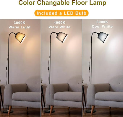 Floor Lamp, Industrial Metal Floor Lamps for Living Room with Adjustable Bendable 2 in 1 Reading Table Lamps for Living Room Bedroom Office (B+Black Shade)