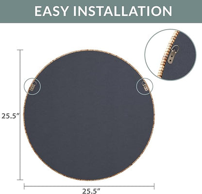 Barnyard Designs Round Rattan Wall Mirror, Natural Tan Woven Rattan Frame, Indoor Decorative Mirror for Bedroom Living Room Entryway (25.5", Round)