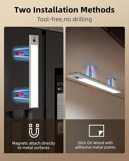EZVALO 3-Pack Under Cabinet Lighting, 4000mAh Rechargeable Motion Sensor Light, 16inch Magnetic Closet Lights with Dimmable & 3 Color Temps, Wireless Motion Activated Lights with Remote for Kitchen
