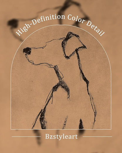 Bzstyleart Vintage Wall Art Decor, Gold Framed Wall Art 8 x 10 Inch Sketch Dog Turn Left, Animal Painting Picture Framed Canvas Wall Art, Dog Print Painting for Bedroom Living Room Bathroom Kitchen