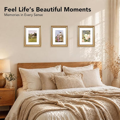 JCJMY 8x10 Vintage Picture Frame with 5x7 Mat Set of 2, Elegant Retro 8 by 10 Photo Frame with Shatter-Resistant Plexiglass for Wall or Tabletop Display, Gallery Decor & Gift, Gold, 2 Pack