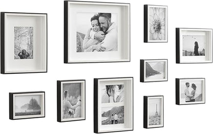Kate and Laurel Gibson Transitional Picture Frame Set; Set Of 10; Varying Sizes; Black and White; Two-Tone Wall Frame Set Collection with Hanging Template for Gallery Wall Picture Frame Display