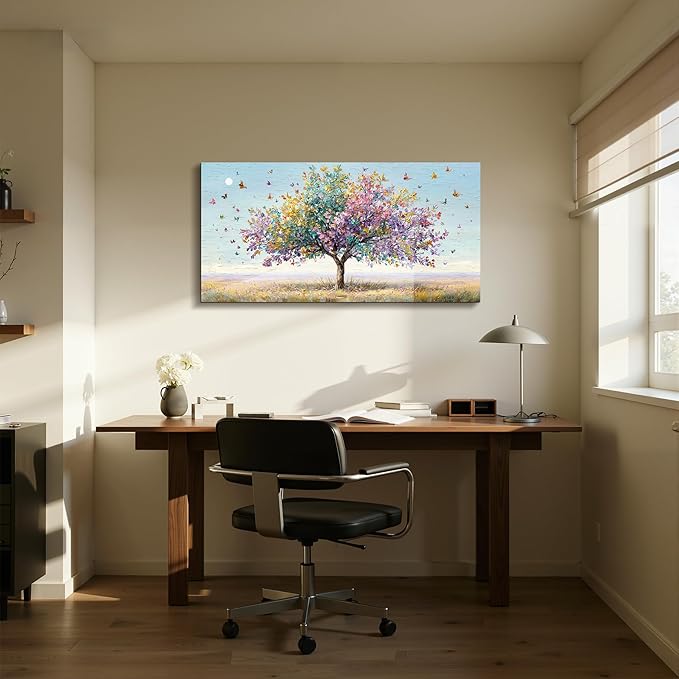 SERIMINO Tree of Life Wall Art, Large Wall Decor, Landscape Wall Art, Colorful Butterfly Tree Painting, Modern Art Prints, Nature Pictures for Living Room Bedroom Office Home Decoration 20"x40"
