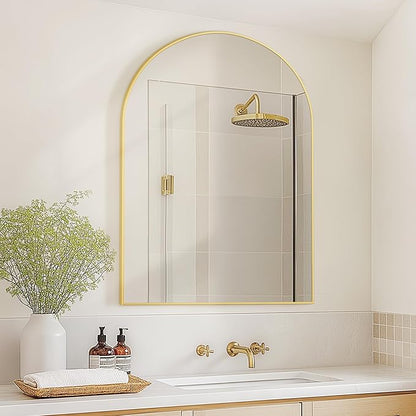Arched Bathroom Mirror for Wall, 36" x 24" Gold Metal Frame Vanity Mirror, HD Glass Over Sink for Bathroom, Entryway, Bedroom